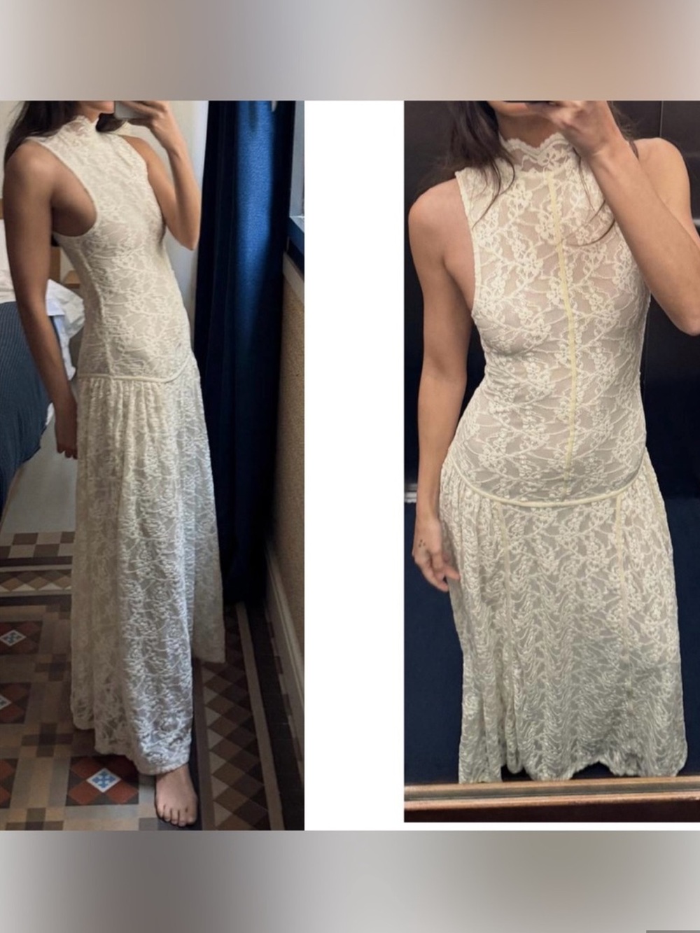 Zara Cream Lace High-Neck Maxi Dress (sold out online)